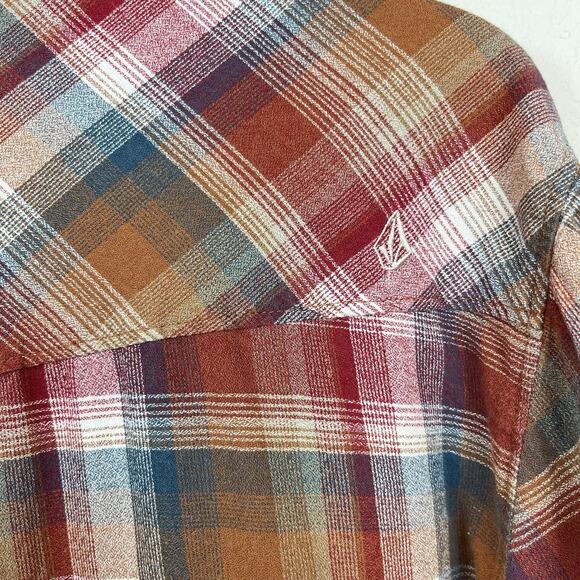 Volcom Shirt Mens Large Red Browning Sleeve Plaid Classic Fit Lumberjack Skater - Picture 4 of 11